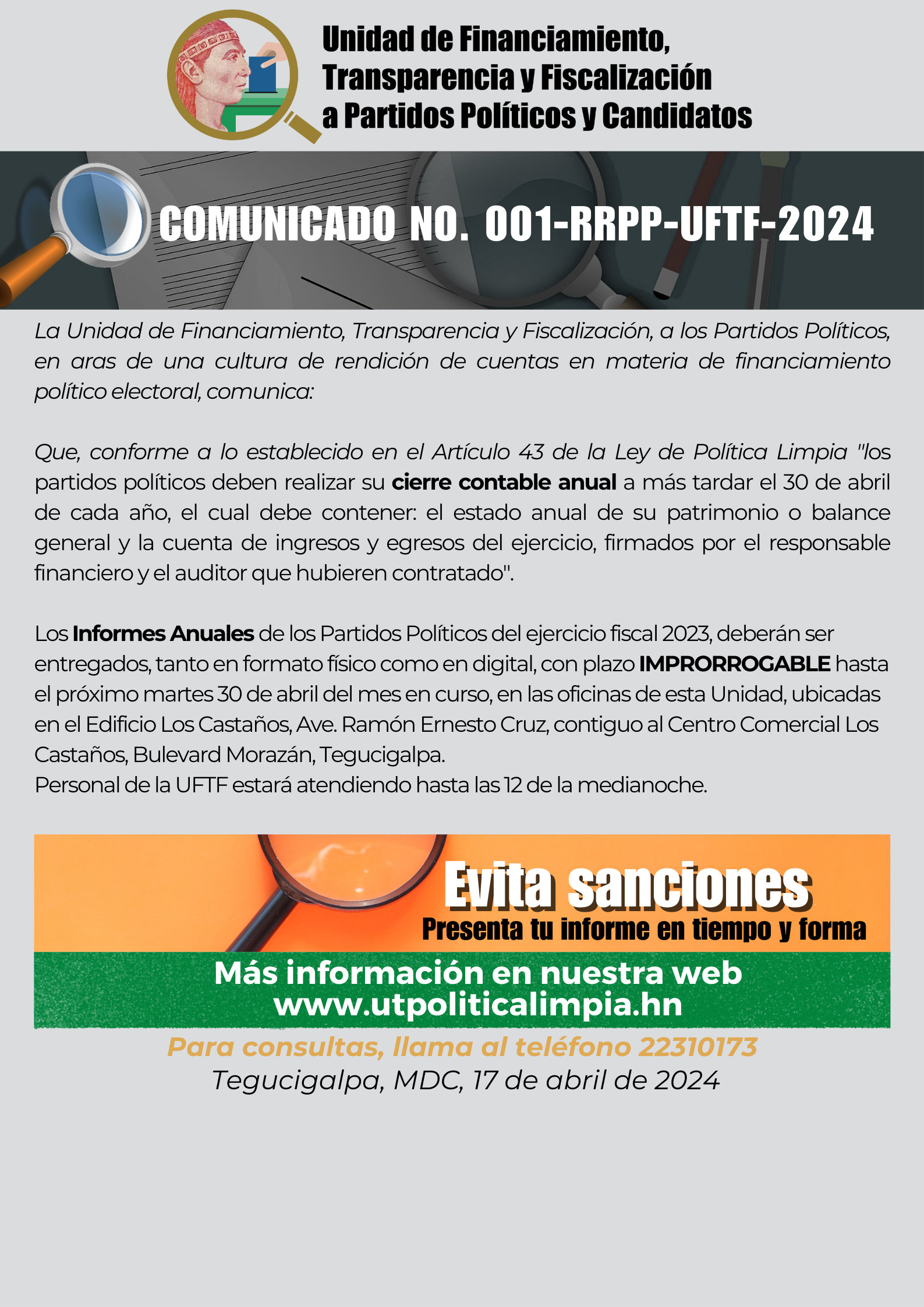 Informe Anual Comunicado No Uftf Unidad De Financiamiento